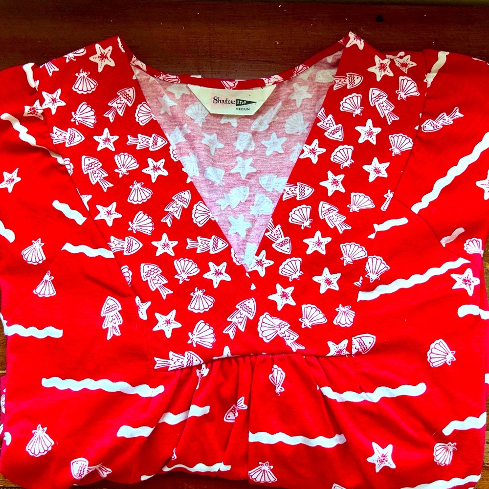 💥NWT💥VINTAGE💥Shadowline 80s Thick Cotton Kaftan Long Red Muumuu Lounge Dress